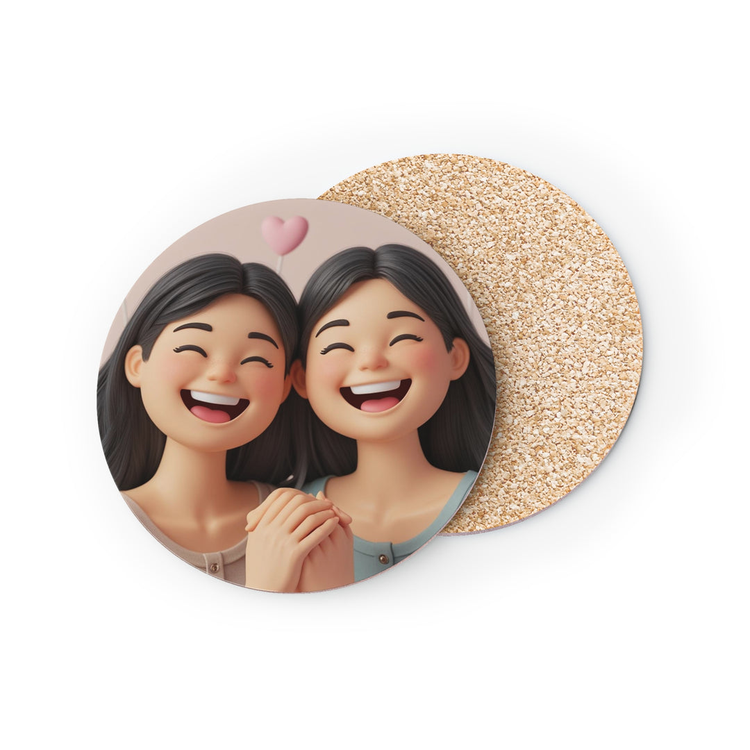 Charming Cartoon Girls Coaster – Cute Friendship, Joyful Pastel Decor Set