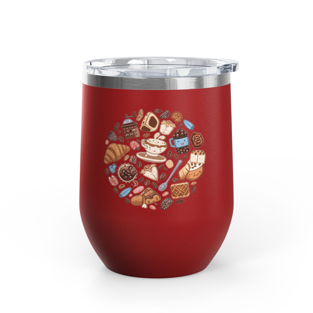 Whimsical Café 12oz Stainless Steel Wine Tumbler – Cartoon Coffee & Sweets