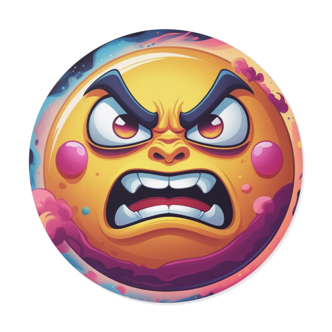 Custom Round Vinyl Sticker – Bold Angry Sun Space Theme, Waterproof & Trendy