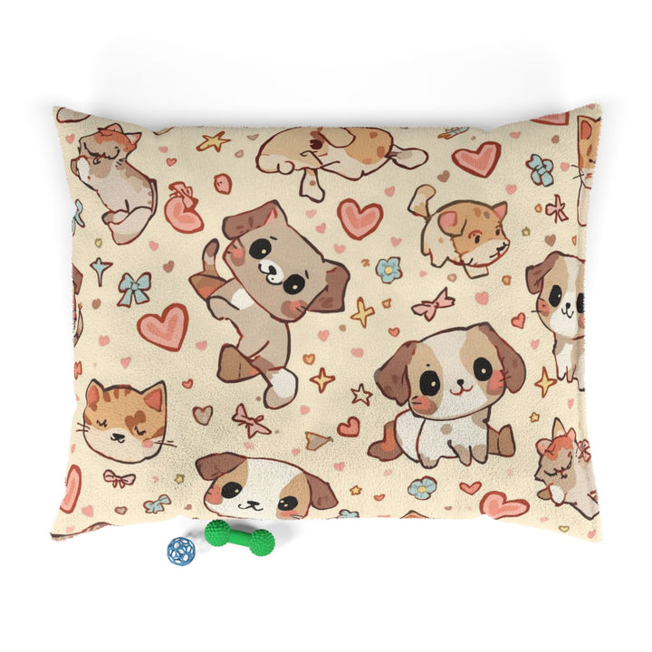 Custom Plush Pet Bed – Cute Cartoon Puppy & Kitten Print, Orthopedic, Cozy