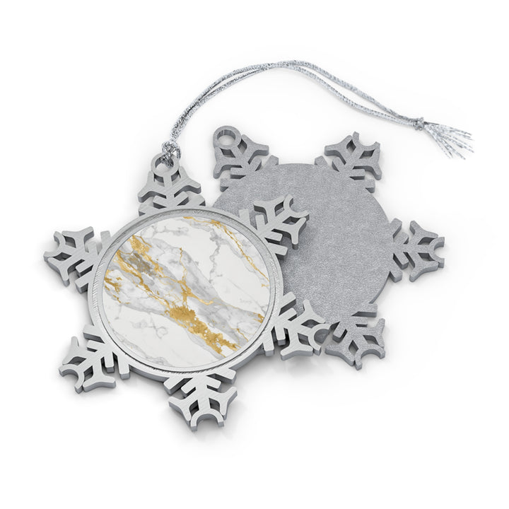 Custom Pewter Snowflake Ornament – Handcrafted Marble & Gold Holiday Decor