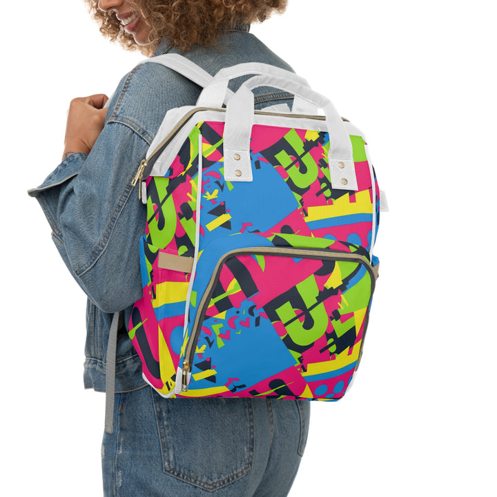 Trendy Neon Geometric Diaper Backpack – Stylish, Spacious & Waterproof