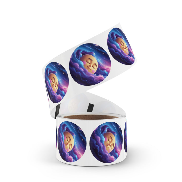 Galaxy Moon Round Sticker Label Rolls – Durable BOPP, Cute Space Design
