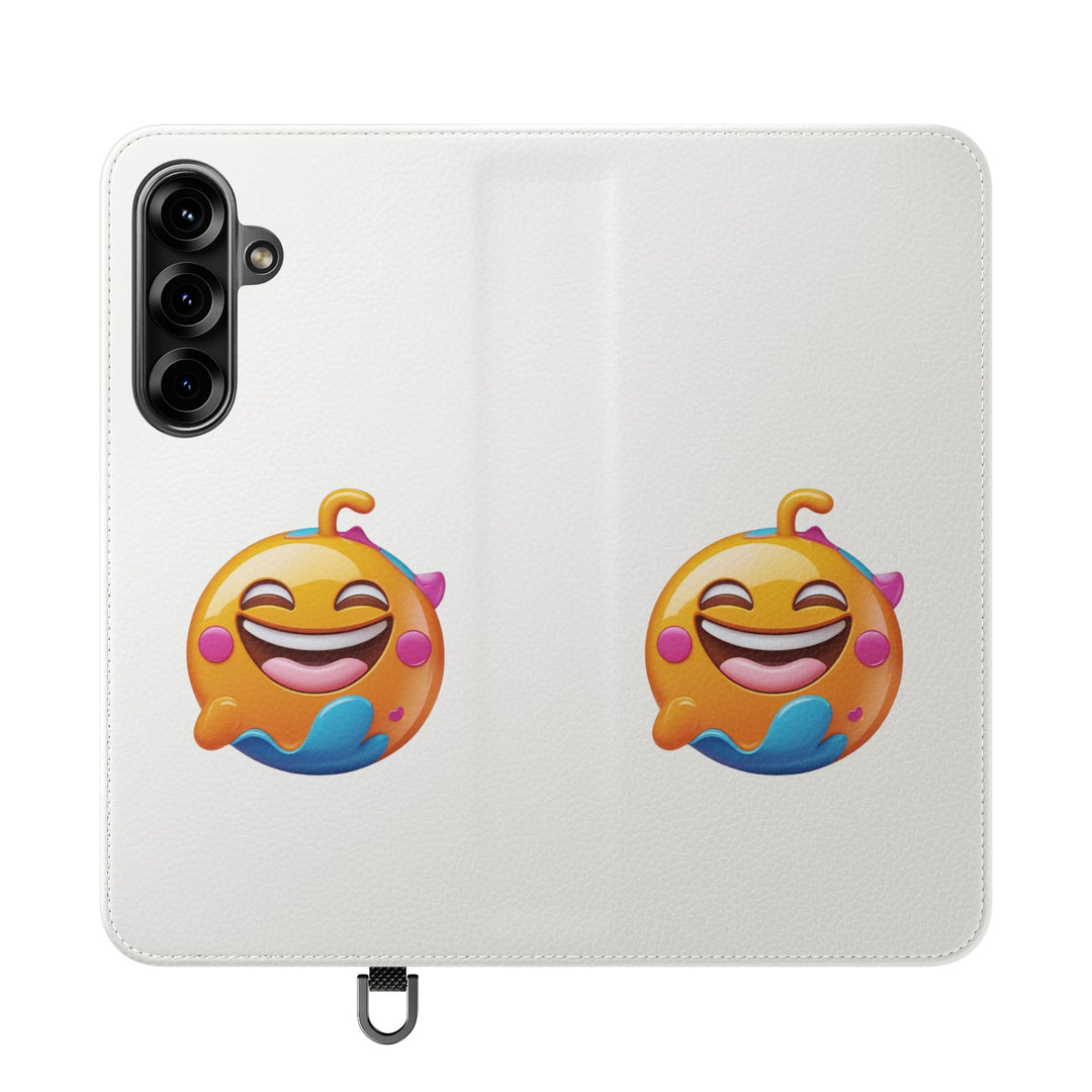 Emoji Joy Premium Flip Case – Fun Vegan Leather Wallet Stand Cover