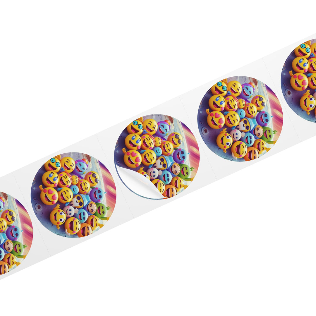 Fun Space Emoji Round Sticker Rolls – Durable Glossy Labels for Organization & Crafts