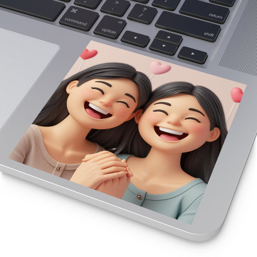 Charming 3D Cartoon Girls Laminate Square Sticker – Cute & Durable!