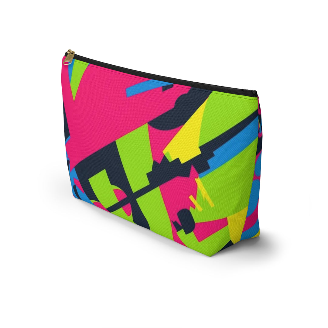 Chic Neon Geometric T-Bottom Accessory Pouch – Bold Modern Organizer