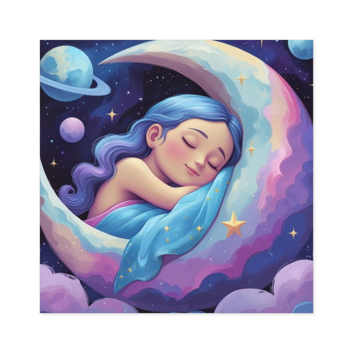 Whimsical Moon Girl Laminate Square Sticker – Dreamy, Durable, Fashion Art
