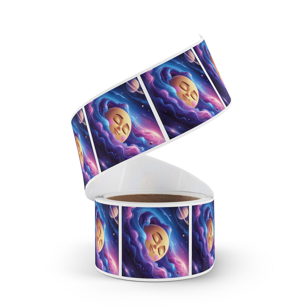 Galaxy Moon Square Sticker Rolls – Cute Space Label, Custom Sizes, Durable