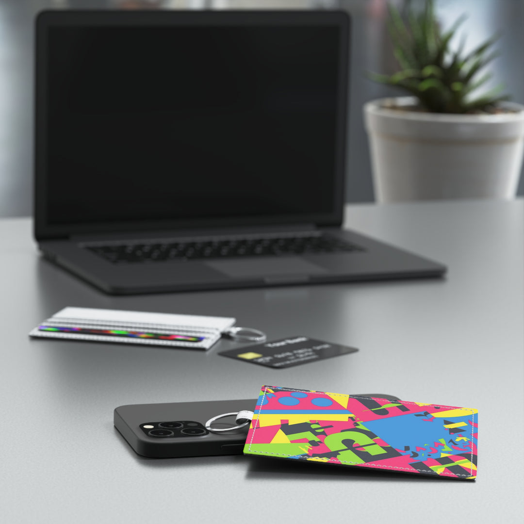 Personalized Saffiano Leather Card Holder – Bold Neon Abstract, Custom Gift