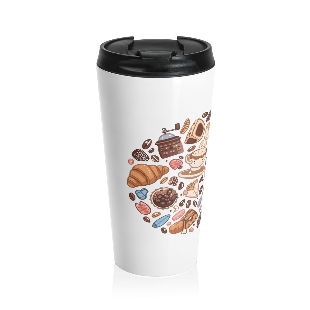 Whimsical Café Stainless Steel Travel Mug – Insulated, Spill-Proof, 15oz