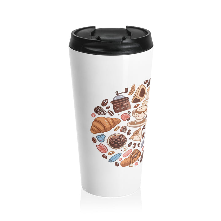 Whimsical Café Stainless Steel Travel Mug – Insulated, Spill-Proof, 15oz