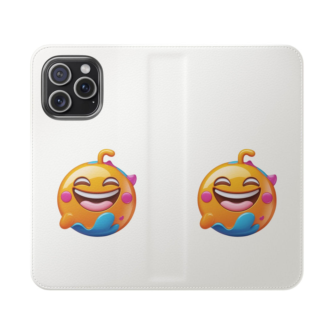 Emoji Joy Premium Flip Case – Fun Vegan Leather Wallet Stand Cover