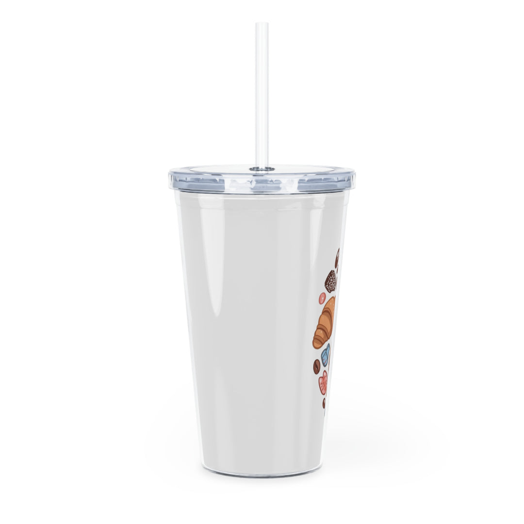 Custom Café Vibes Plastic Tumbler – 20oz, Straw, Whimsical Coffee Design