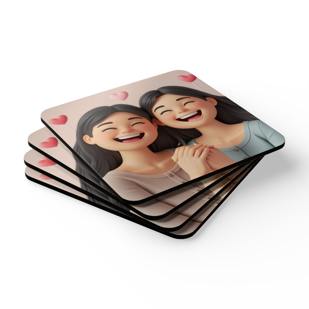 Cartoon Girls Friendship Corkwood Coaster Set – Cute, High-Gloss, Giftable