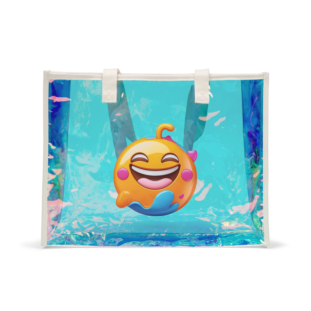 Beach Holographic Tote Bag – Iridescent Emoji Smile, Fun & Water-Resistant