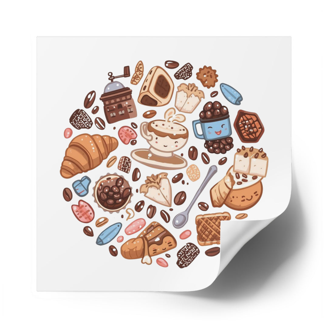 Whimsical Café Laminate Square Stickers – Waterproof, Durable, Trendy!