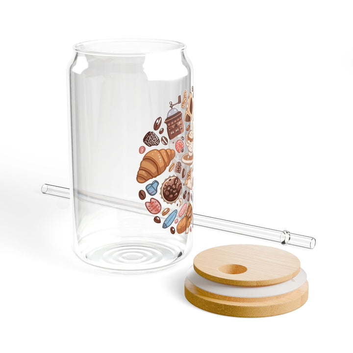 Whimsical Café Sipper Glass 16oz – Coffee & Dessert Cartoon Tumbler