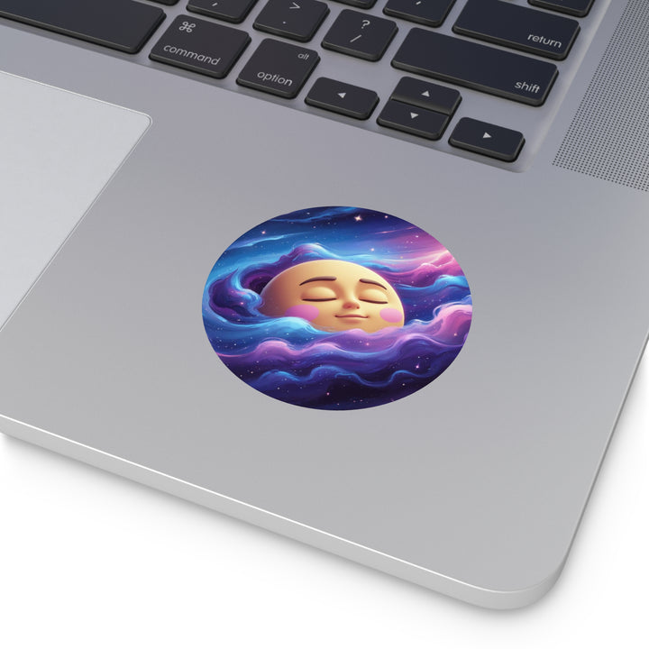 Custom Round Vinyl Sticker – Dreamy Galaxy Moon | Waterproof & Trendy