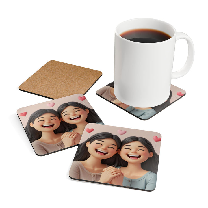 Cartoon Girls Friendship Corkwood Coaster Set – Cute, High-Gloss, Giftable