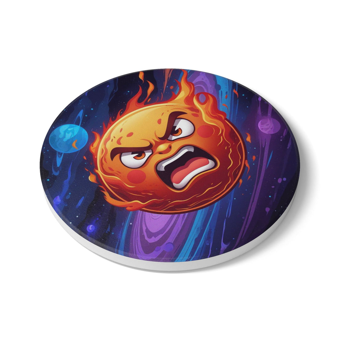 Fiery Cosmic Sun Ceramic Coaster – Bold Space Art, Durable & Stylish