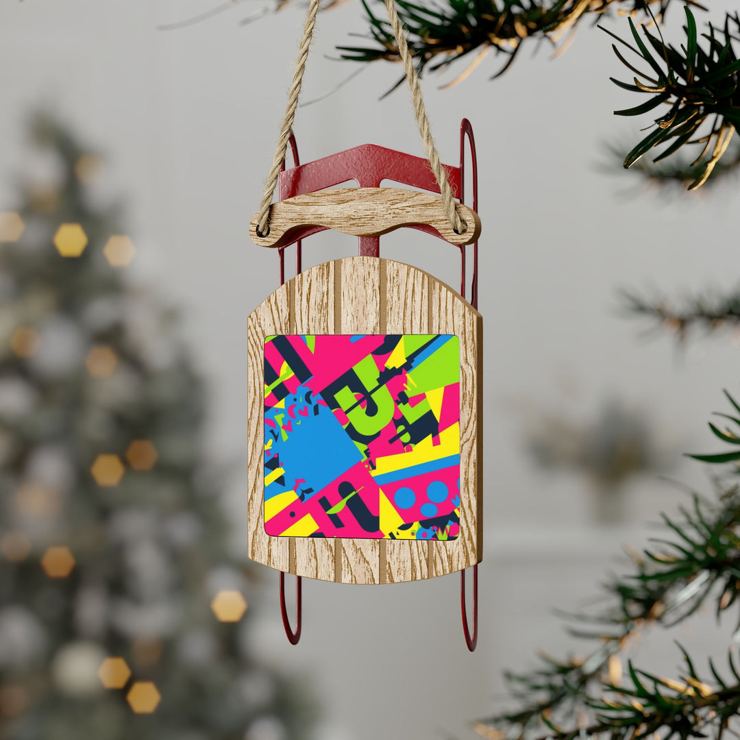 Personalized Sled Ornaments – Bold Neon Geometric Holiday Decor Gift