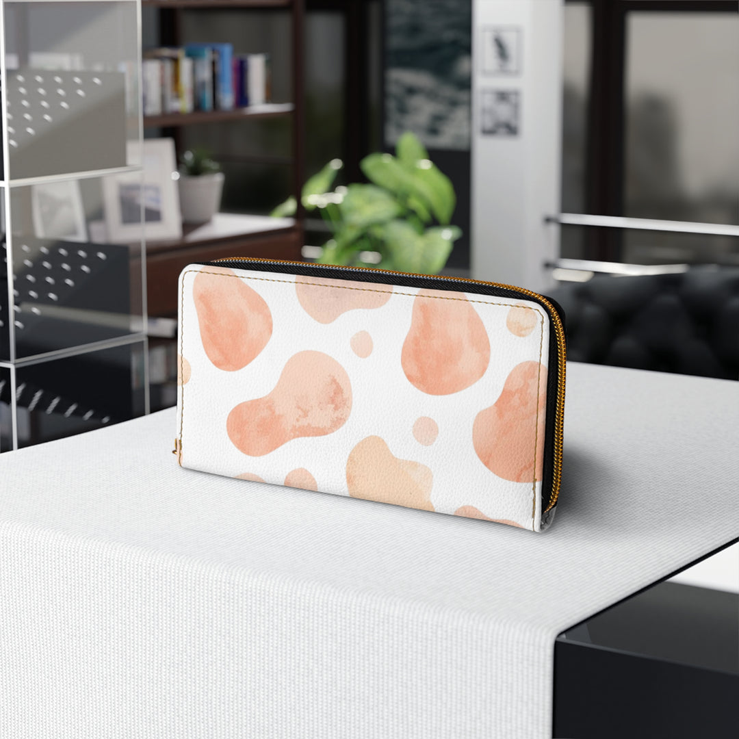 Sleek Personalized Zipper Wallet – Modern Blush Watercolor Abstract Design