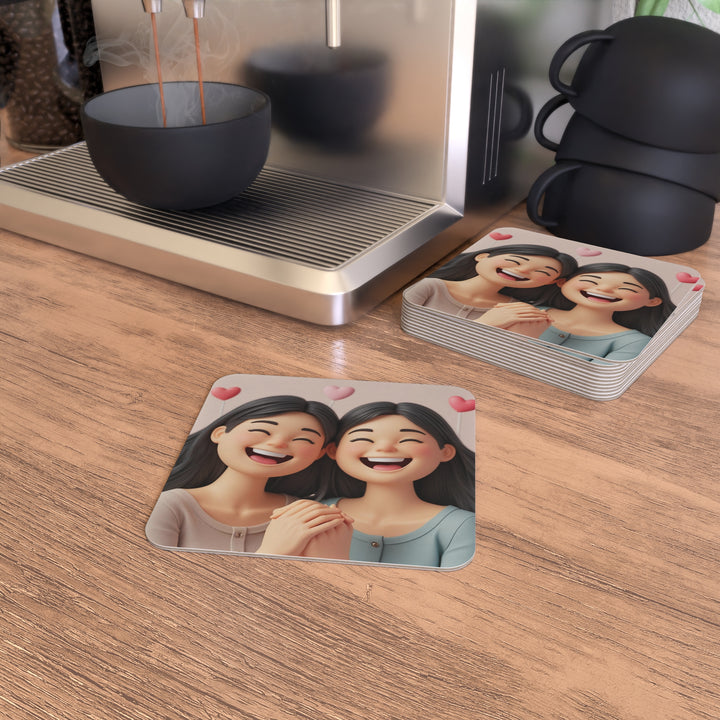 50/100x Premium Square Coasters – Cute Cartoon Girls, Party & Event Ready