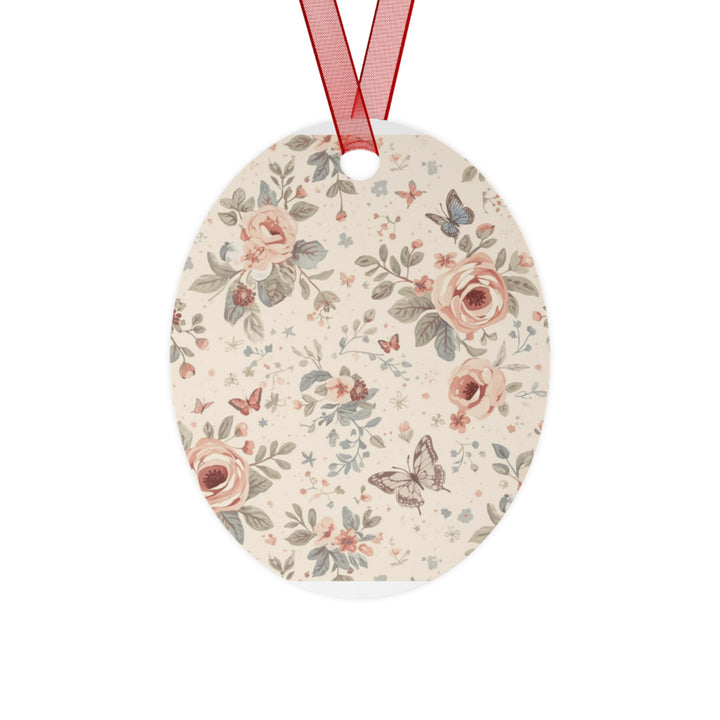 Elegant Metal Ornament – Vintage Floral Rose & Butterfly, Customizable Gift