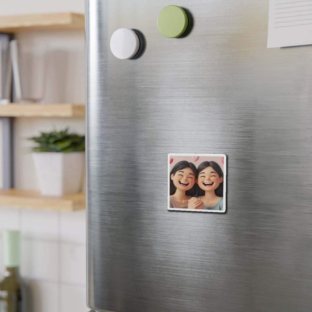 Custom Die-Cut Magnet – 3D Cartoon Besties, Cute Friendship Decor Gift