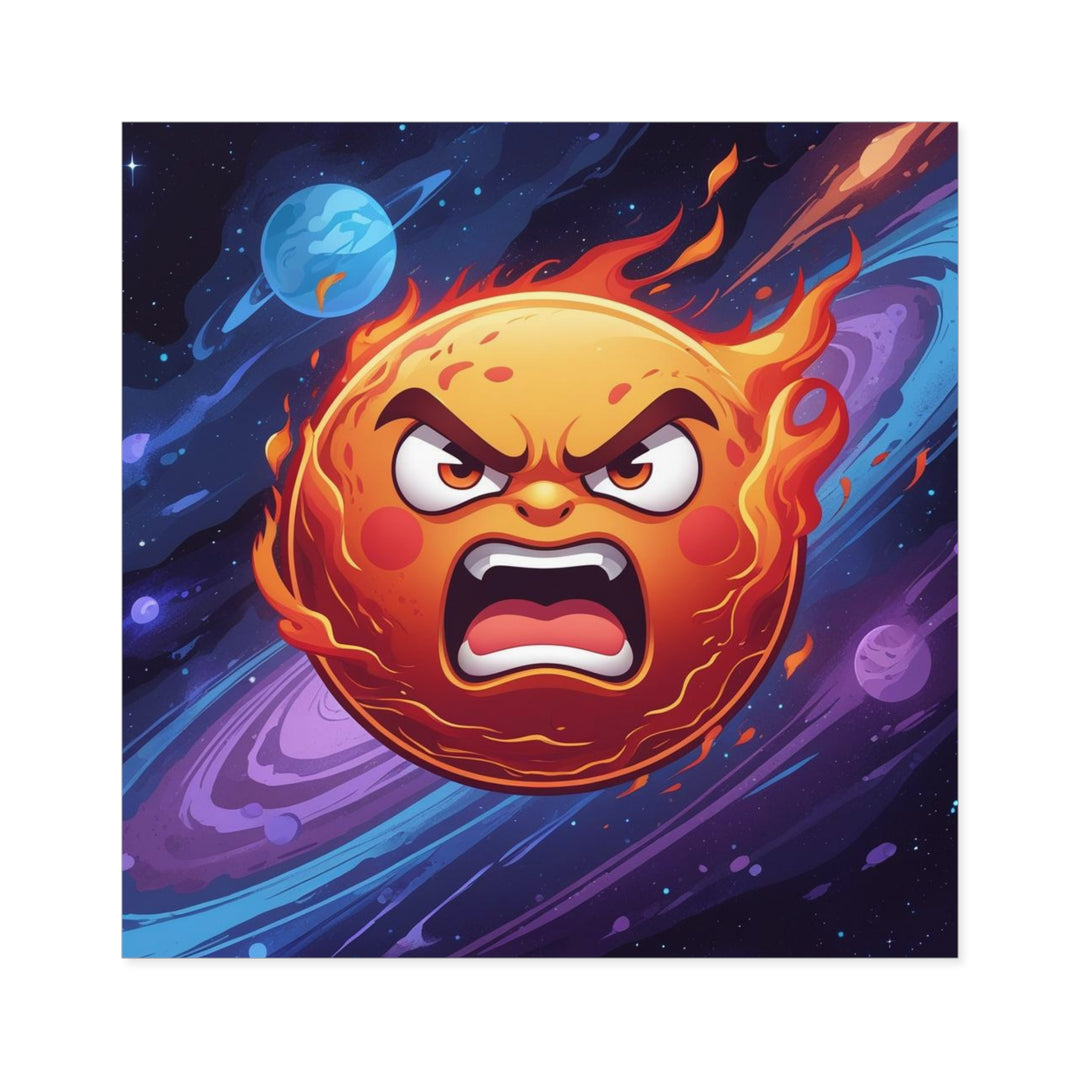 Fiery Cosmic Angry Sun Laminate Square Sticker – Bold, Durable, Vibrant!