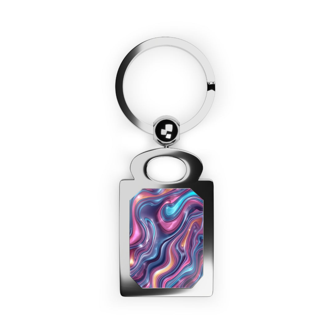 Personalized Rectangle Photo Keyring – Modern Iridescent Marble Swirl Gift