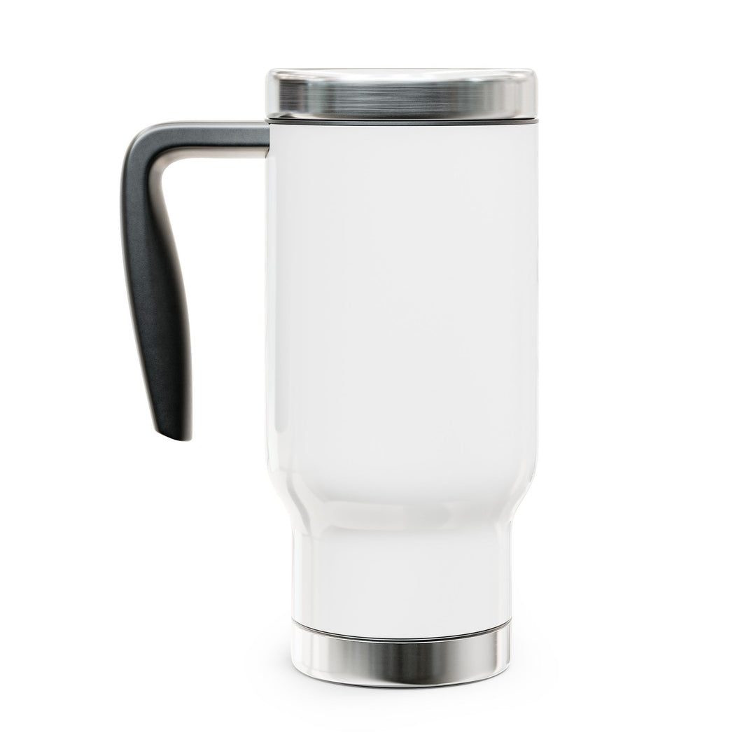 14oz Stainless Steel Travel Mug – Coffee Bean Art, Black, Spill-Proof Handle