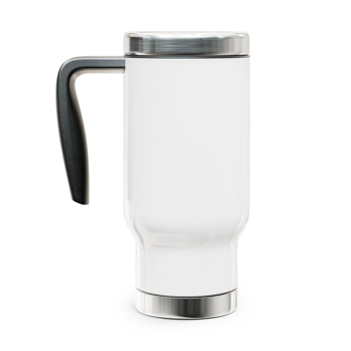 14oz Stainless Steel Travel Mug – Coffee Bean Art, Black, Spill-Proof Handle