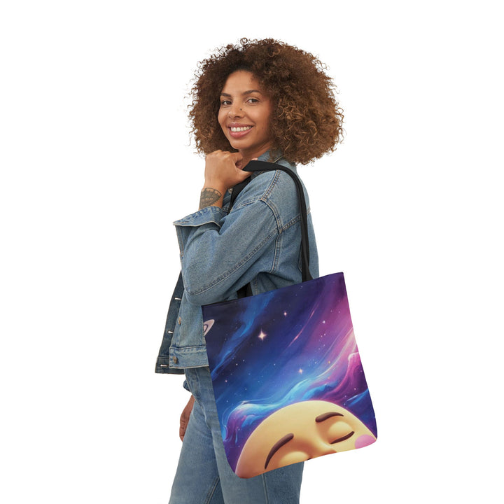 Galaxy Moon Canvas Tote Bag – 5-Color Straps, Cute Space Design, Customizable
