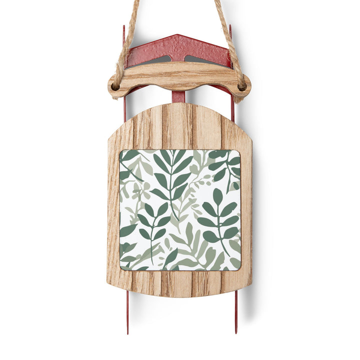 Personalized Sled Ornaments – Modern Botanical Leafy Holiday Decor Gift