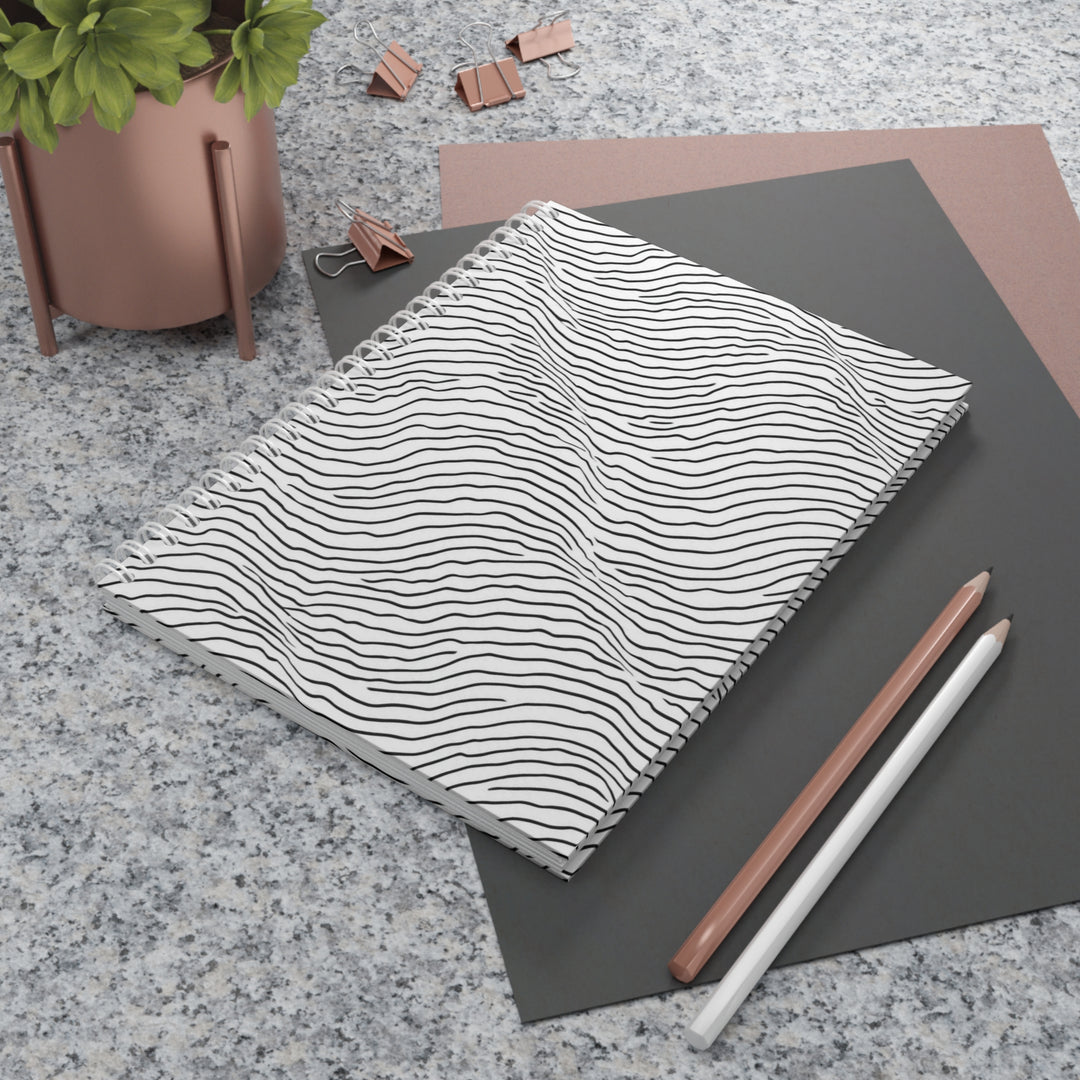 Custom Spiral Notebook – Minimalist Wavy Line Art, Stylish & Personalizable