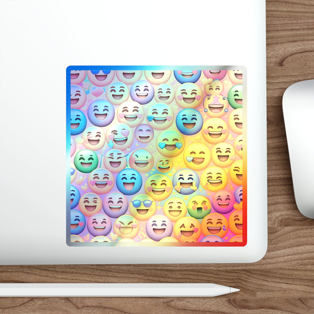 Retro Holographic Emoji Die-Cut Stickers – Vibrant, Rainbow, Fun Vibes!
