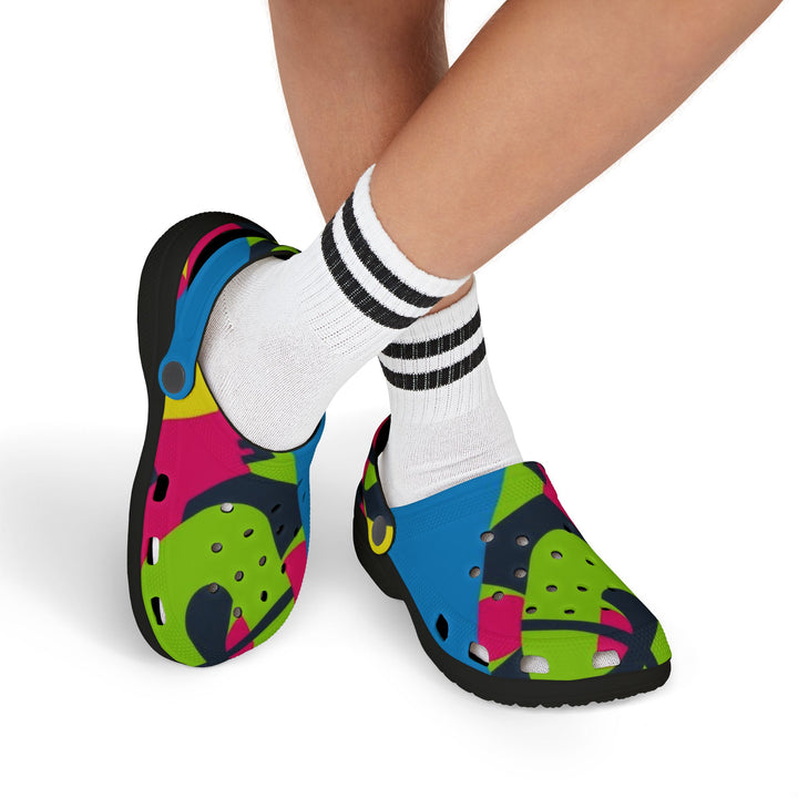 Kids’ Vibrant EVA Foam Clogs – Bold Geometric Prints & Fun Charms