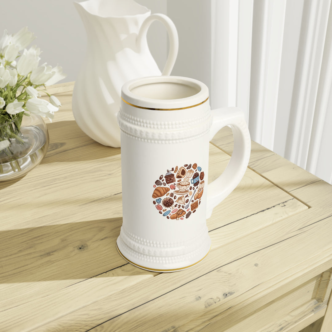 Custom Whimsical Coffee & Dessert Stein Mug – Trendy Cafe Vibes, 18oz