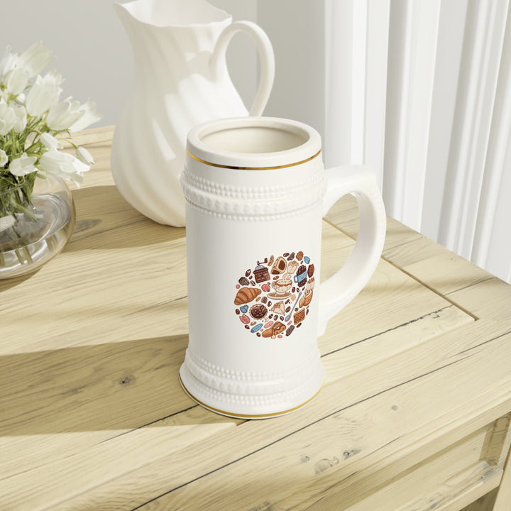 Custom Whimsical Coffee & Dessert Stein Mug – Trendy Cafe Vibes, 18oz