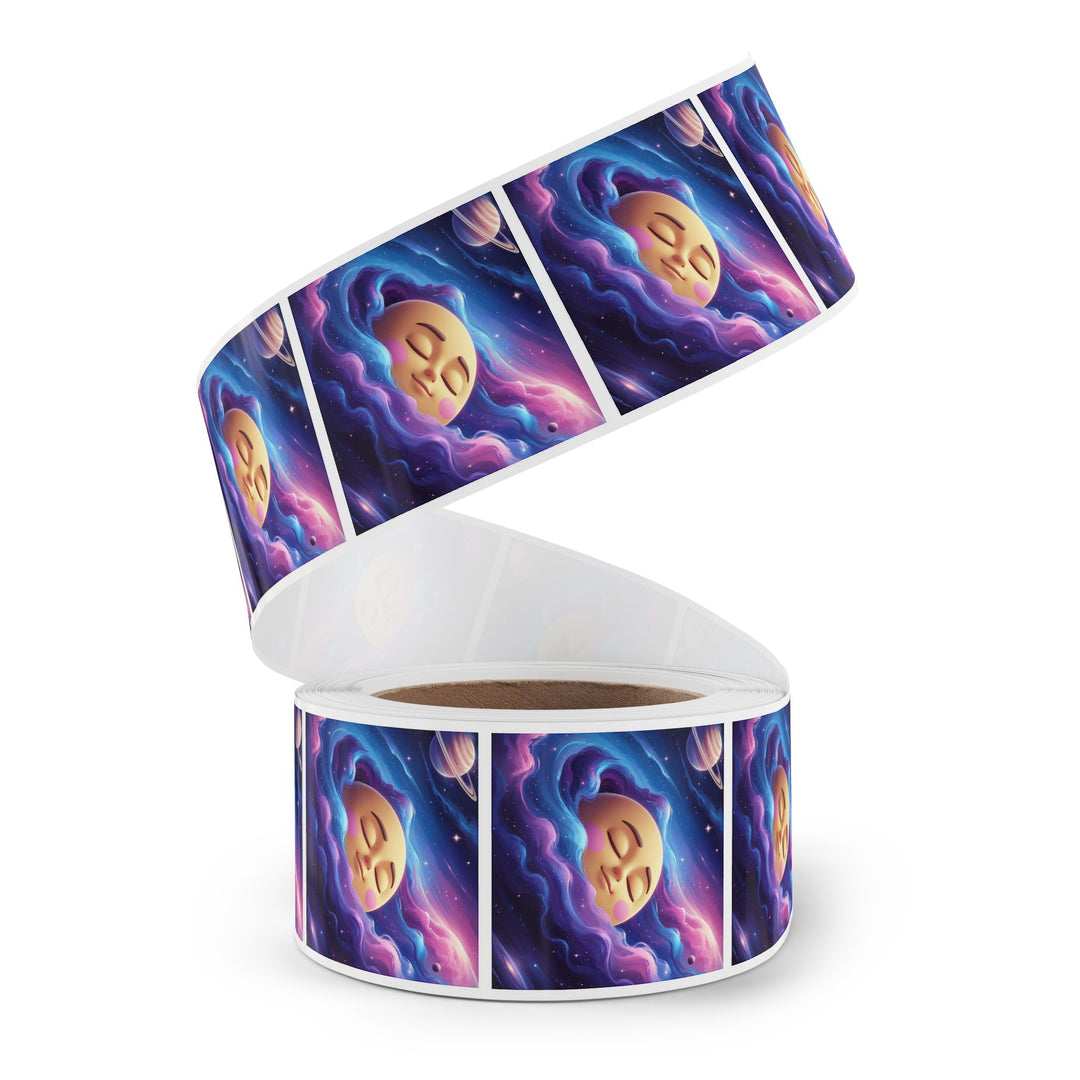 Galaxy Moon Square Sticker Rolls – Cute Space Label, Custom Sizes, Durable