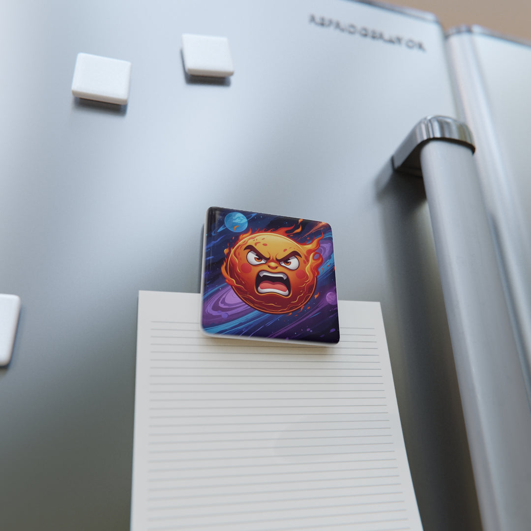 Fiery Cartoon Sun Porcelain Magnet – Bold Cosmic Square Fridge Art Gift