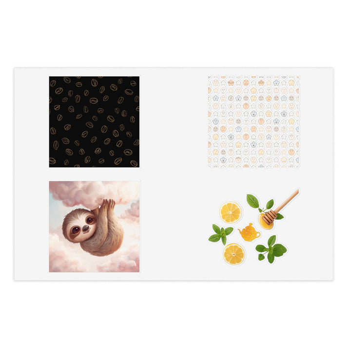 Custom Vinyl Sticker Sheets – Coffee, Cute Sloths, Lemons & Pastel Faces