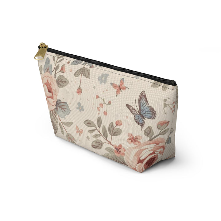 Chic T-Bottom Accessory Pouch – Pastel Floral Roses & Butterflies, Stylish Organizer