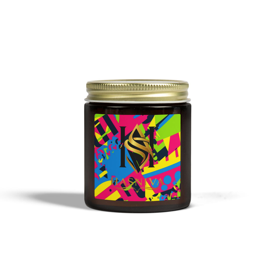 Hand-Poured Coconut Apricot Candles – Bold Neon Geometric, 4oz/9oz