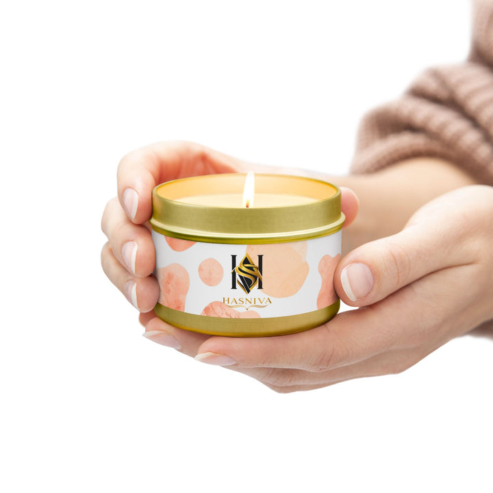 Handcrafted Tin Candle – Blush Peach Watercolor, Chic & Eco-Friendly Gift