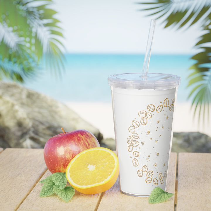 Custom Coffee Bean Black Plastic Tumbler with Straw – 20oz, Trendy & Personalizable