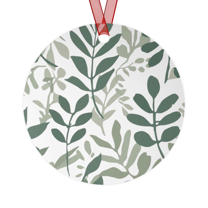Modern Botanical Metal Ornament – Hand-Drawn Green Leaves on Black, Customizable