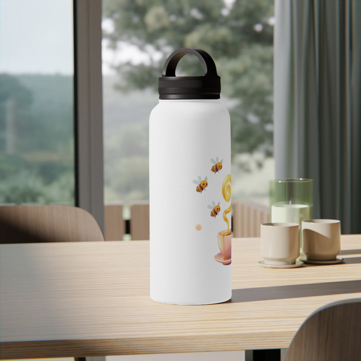 Bee Happy Stainless Steel Water Bottle – Cute Bees, Pastel Teacup, Handle Lid
